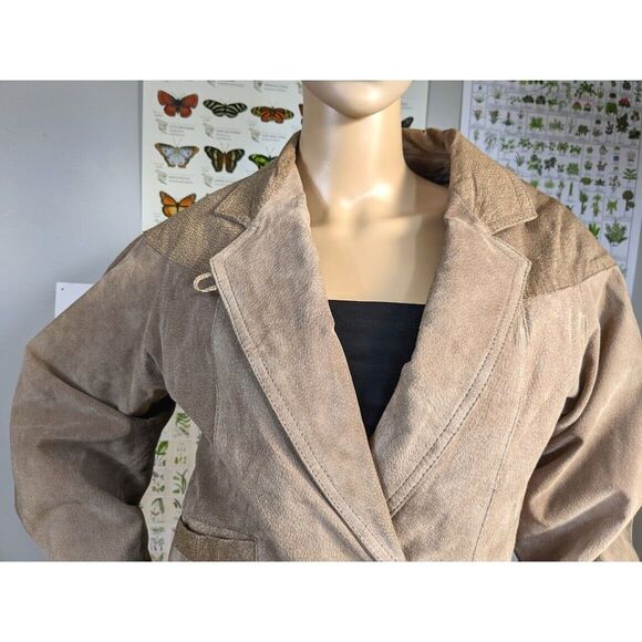 Vintage 80s Berman's Leather Jacket Cropped Vest Front Brown Moto Suede Size S - Picture 4 of 15